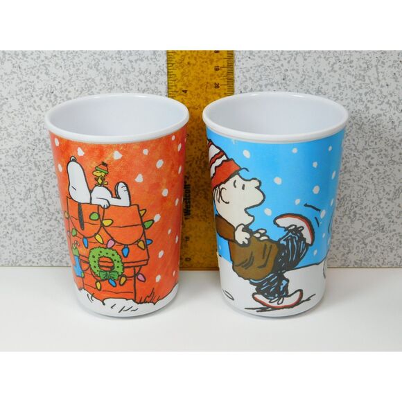 Peanuts Snoopy Charlie Brown Tumbler Cups Christmas Graphics X 2 - Picture 4 of 5